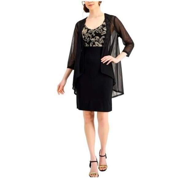 Connected Dress 20W Black Gold W Sheer Jacket Stretch Party Wedding Cruise NEW - Picture 14 of 14